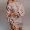Autumn And Winter Women'S New Casual Off-The-Shoulder Lantern Sleeve Knitted Sweater Skirt