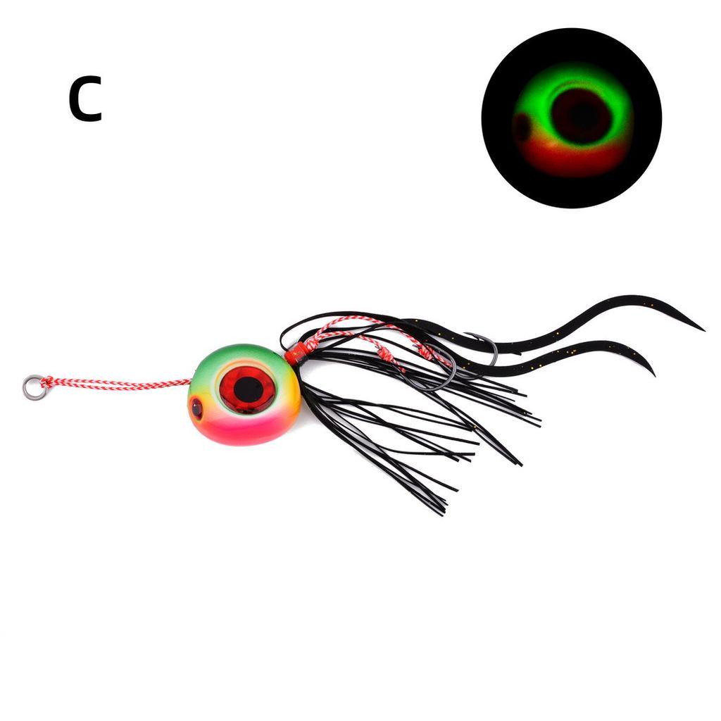 Sea Fishing Flame Moon Iron Plate Metal Lead Fish Bearded Squid Double Hooks Luminous Lure Bait Red Snapper Head