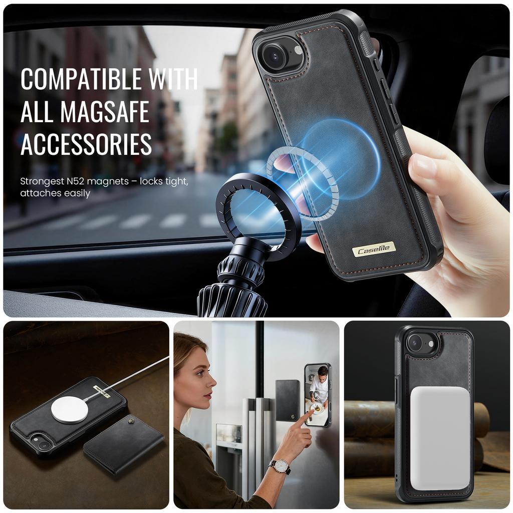 For iPhone 16e Magnetic Case CASEME ME80 Series Leather PC TPU Phone Cover with Detachable Wallet