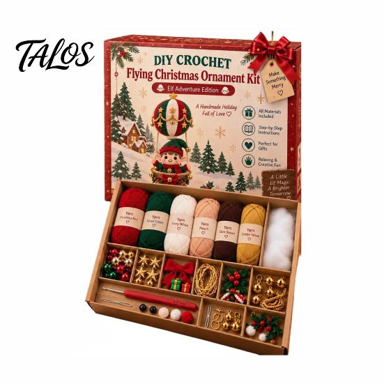 All in One Crochet Material Pack Christmas Hot Air Balloon Kit, Hanging Ornament DIY Relaxing Handicraft Hobby Set Festive Craft Kit for Adults,