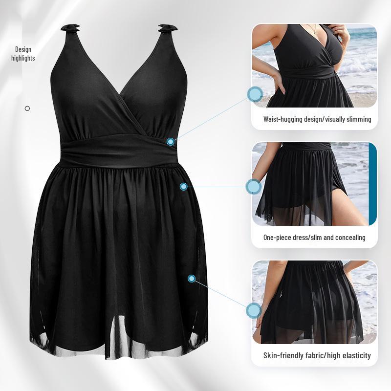 2024 Цветочный купальник большого размера слитный для женщин - Юбочный стиль