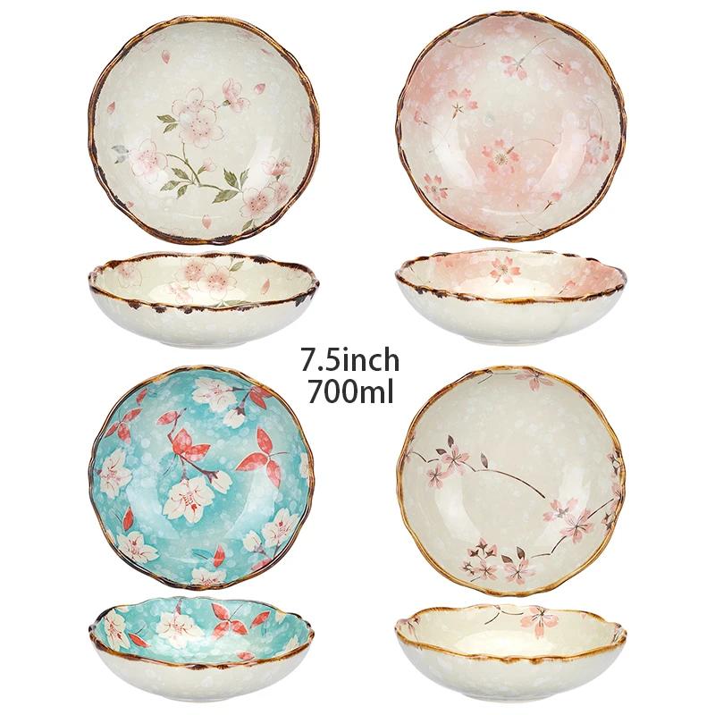 7,5-дюймовая японская керамическая салатница, ваза для спагетти, хлопьев, фруктов, креативная тарелка, миска для лагманской лапши, салатная тарелка, суповая тарелка, столовая посуда