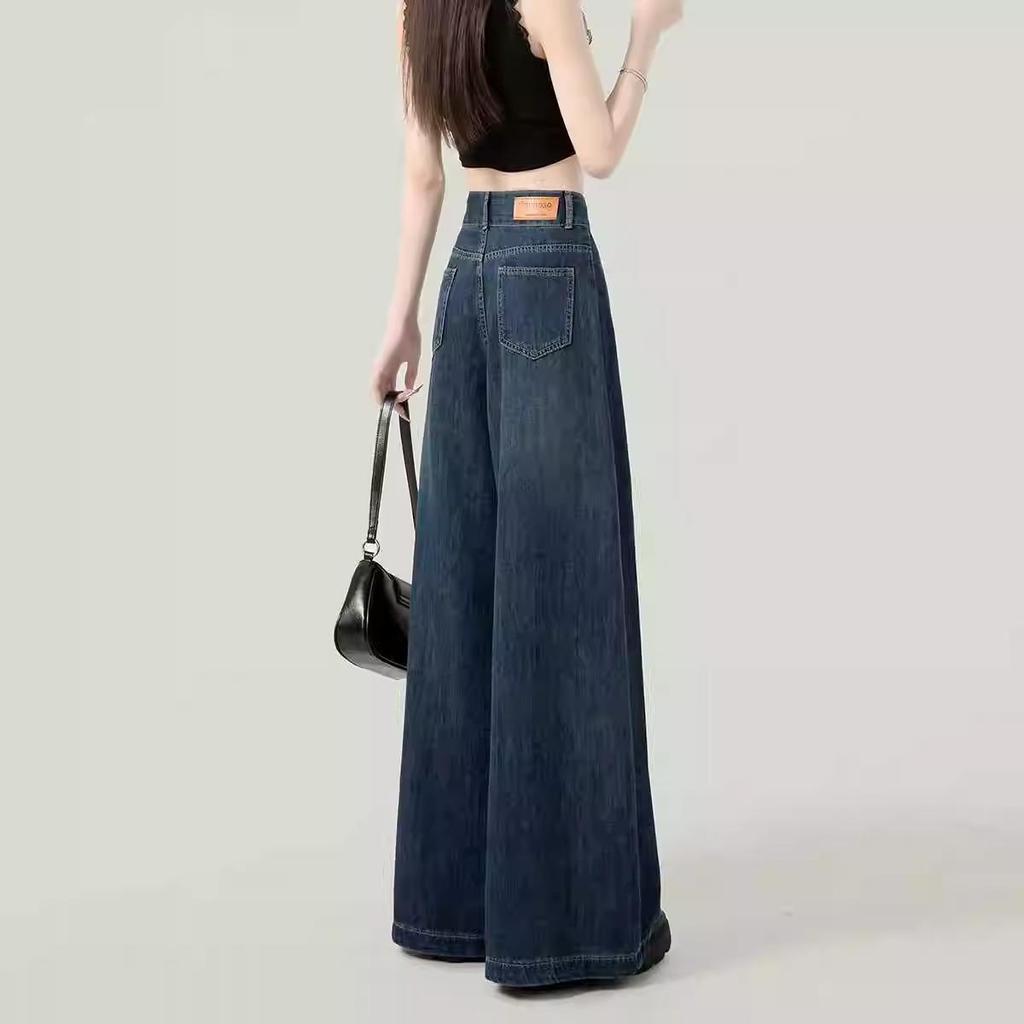 Women's Retro High Waist Wide Leg Jeans - Thin, Loose, Straight-Fit for Spring and Autumn