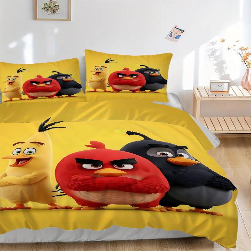 Angry Birds Movie Characters Print 3Pcs Bedding Setduvet Cover With 2 Bedropillowcase Home Birthday Gift