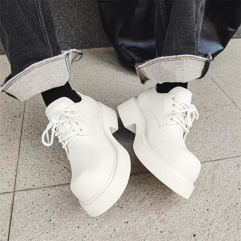 Мужские летние повседневные туфли на платформе с одной педалью, туфли-дерби в стиле ретро, белые, маленькие кожаные туфли 95558-J