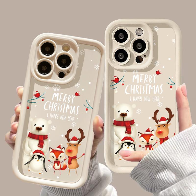 Рождественский чехол для iPhone 11 13 12 14 15 16 Pro Max XR XS Samsung A15 A55 A05 Redmi 12 13C OPPO A16 A18 A60 Reno 11 Vivo Y17S Y12 infinix note