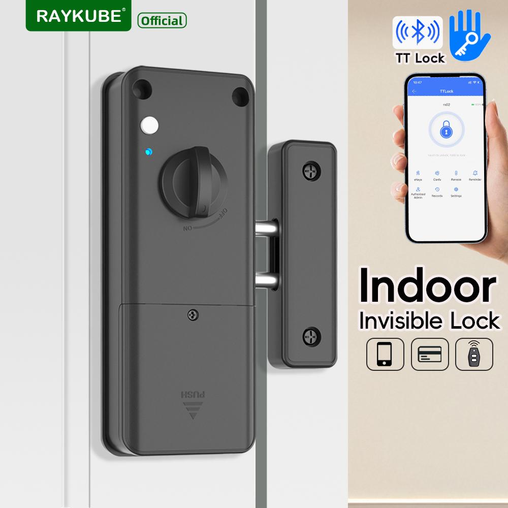 RAYKUBE RX02 Умный замок для двери без сверления, TT Lock Bluetooth, невидимый, для помещений, с поддержкой карты 13.56 IC / Приложение TT Lock / Удаленное управление разблокировкой