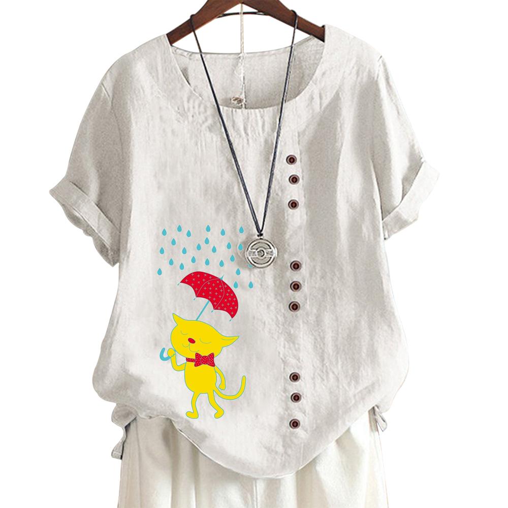 Женская хлопковая повседневная футболка с 7 милыми рисунками животных, круглым вырезом, короткими рукавами, S-5XL