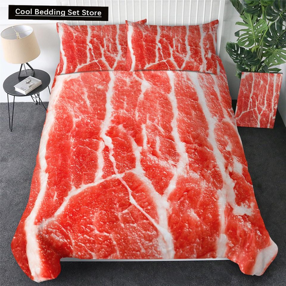 Еда Говядина Комплект постельного белья 3D Свежее мясо Пододеяльник Кинг/Квин Сайз Вкусные морепродукты Сашими Голень Стейк Реалистичный Пододеяльник