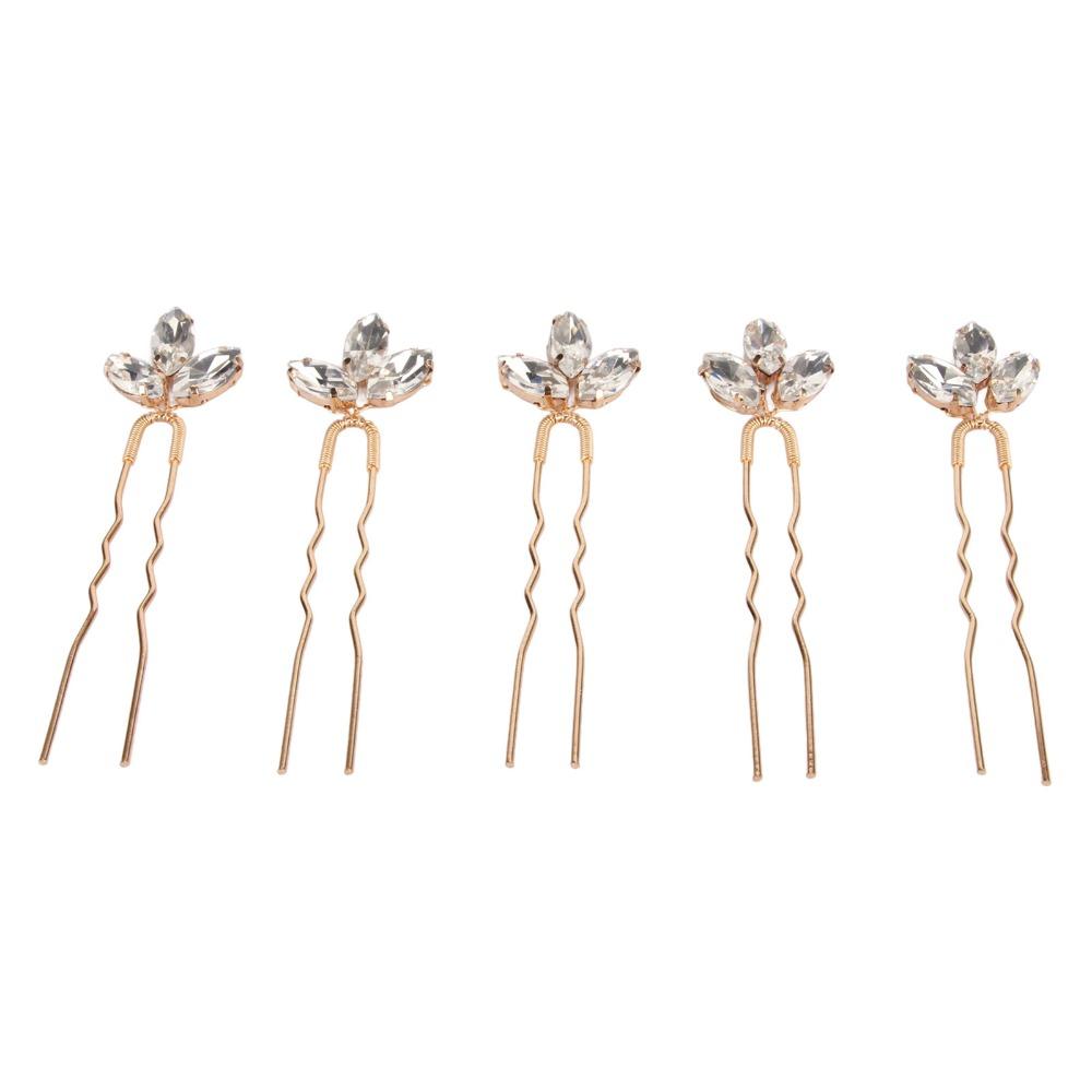5pcs Rhinestone Design Rhinestone Hair Pins White Gold Bridal Hair Clips For Bridal Wedding