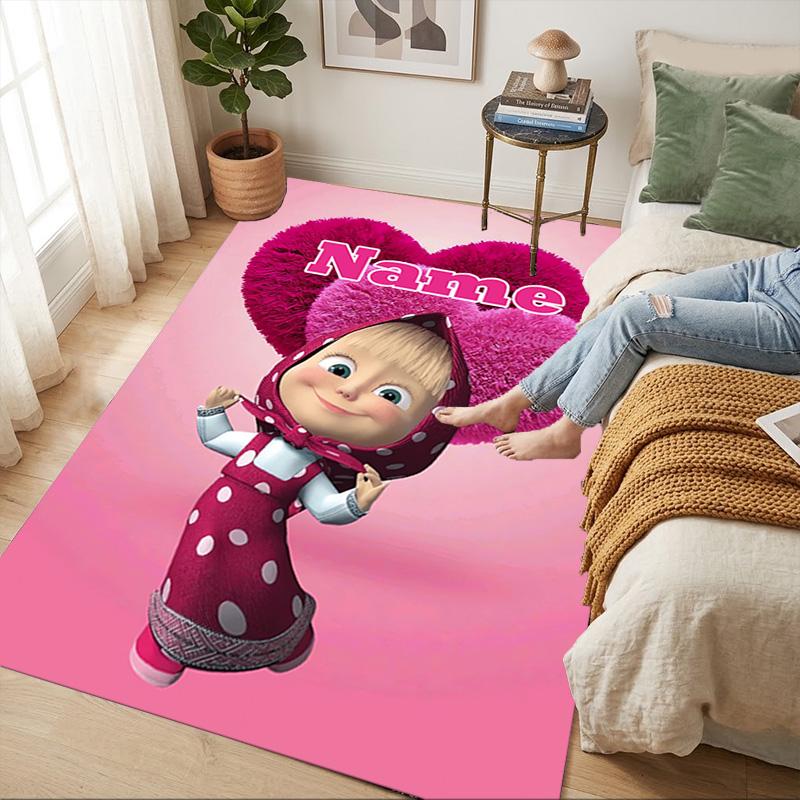 Personalized Name Pink Heart Living Room Non-Slip Area Rug Soft Carpet for Bedroom Kids Playroom Sofa Office Home Decor Doormat