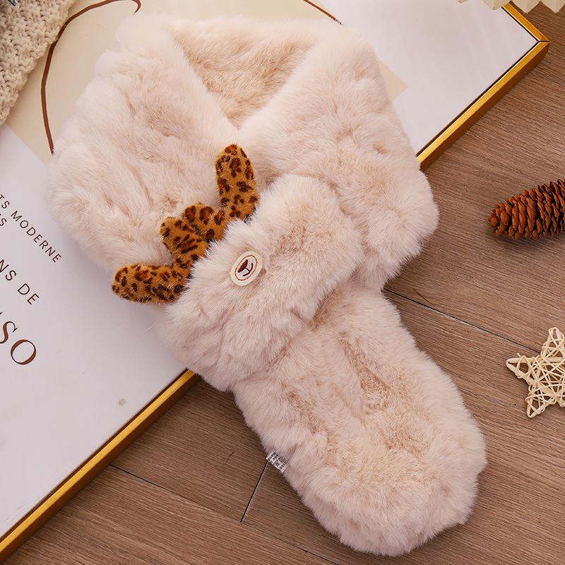 Плюшевый снуд в корейском стиле с красными оленьими рогами: Зимний шарф для женщин