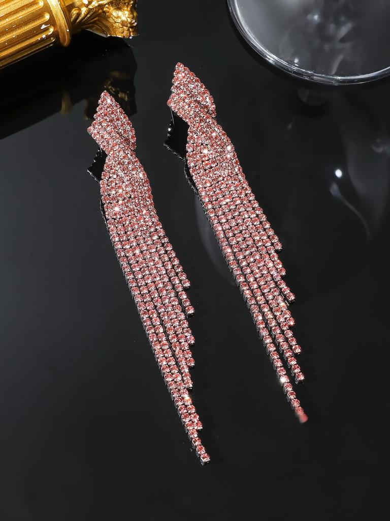 European & American Style Full Diamond Long Tassel Earrings for Women