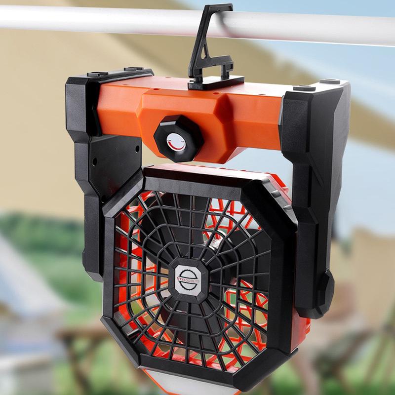 USB Rechargeable Camping Fan Portable Air Circulators Wireless Fans 270 ° Head Rotation Tent Fan with Hook