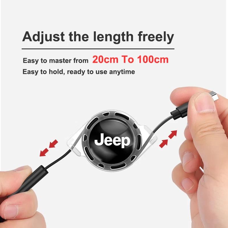 For Jeep Car Retractable Data Cable 3 In 1 Fast Charging Charger Cable For Jeep Renegade Wagoneer Avenger Recon Wrangler JK G