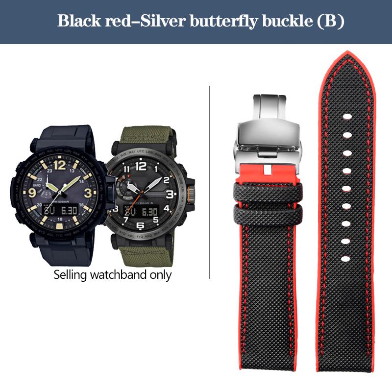 Нейлоновый ремешок для часов с резиновым низом для серии Casio PROTREK PRG-600YB PRG-650 PRW-6600, парусиновый силиконовый ремешок для часов, спортивный ремешок 24 мм