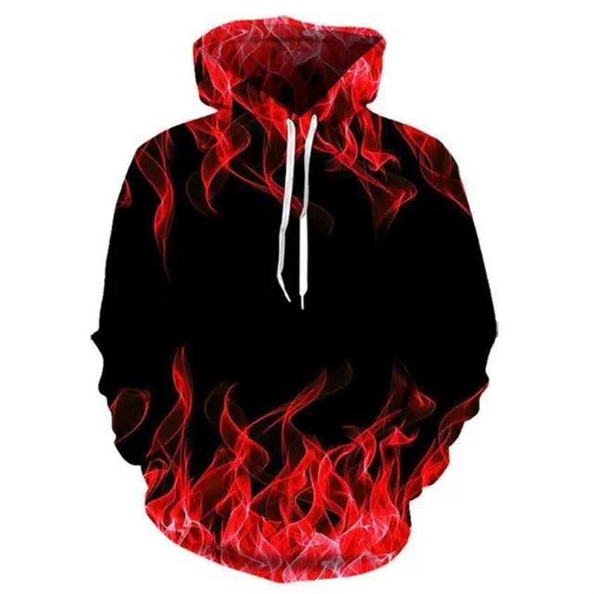 3D Blue Flame Collection Printed Pullover Sweatshirt Men's Hooded Sweatshirt