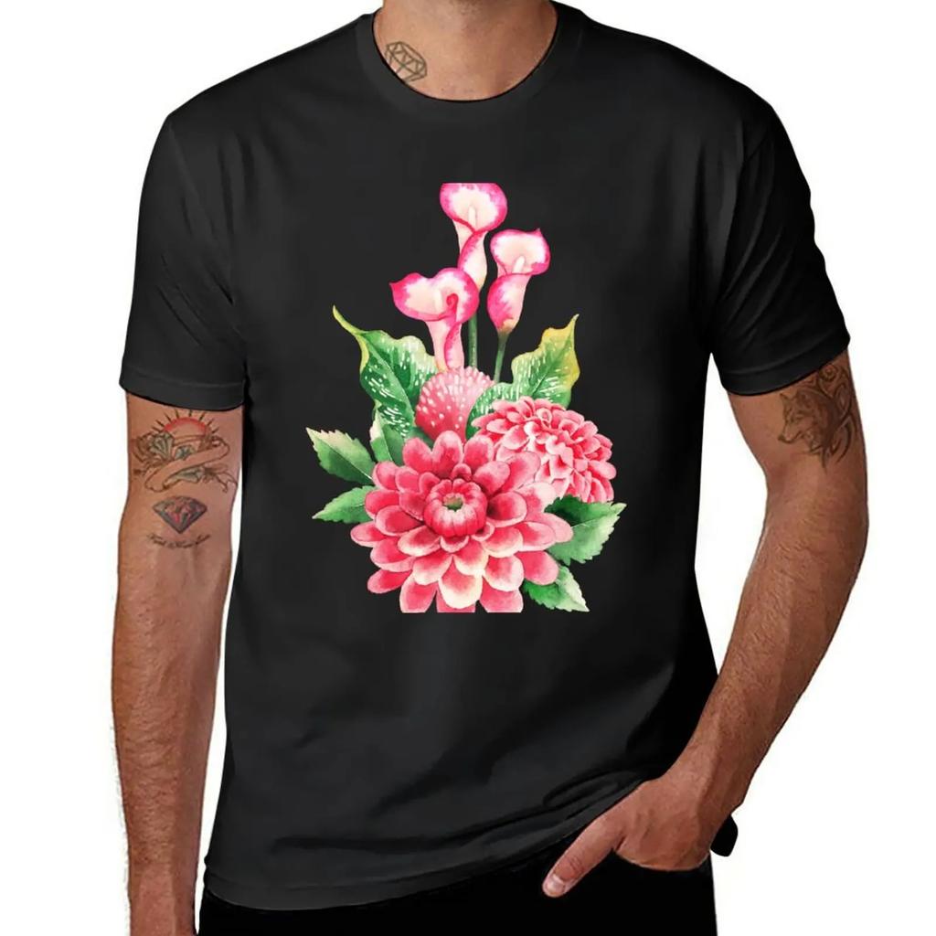 Watercolor bouquet of dahlia and calla lily flowers T-Shirt blacks edition funny t shirts