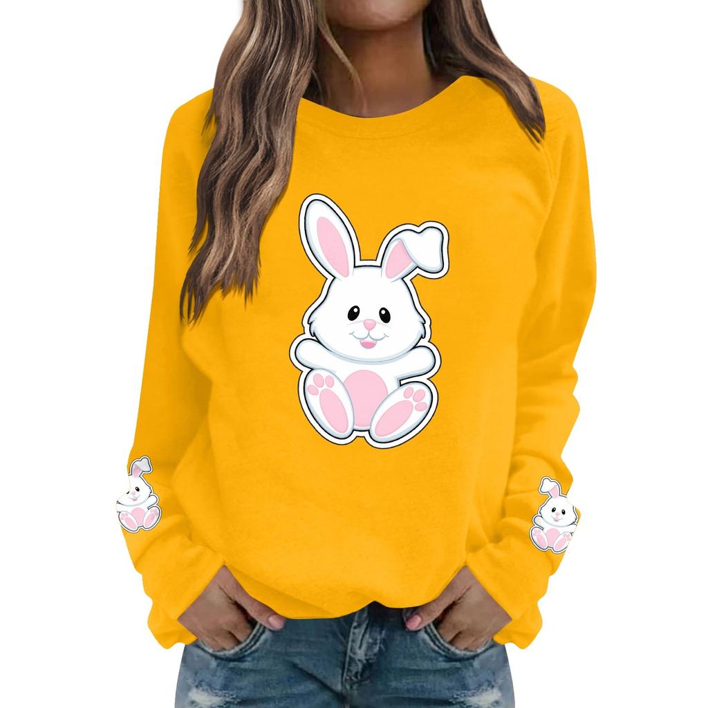 Женская мода повседневная толстовка с длинным рукавом и круглым вырезом с принтом пасхального кролика