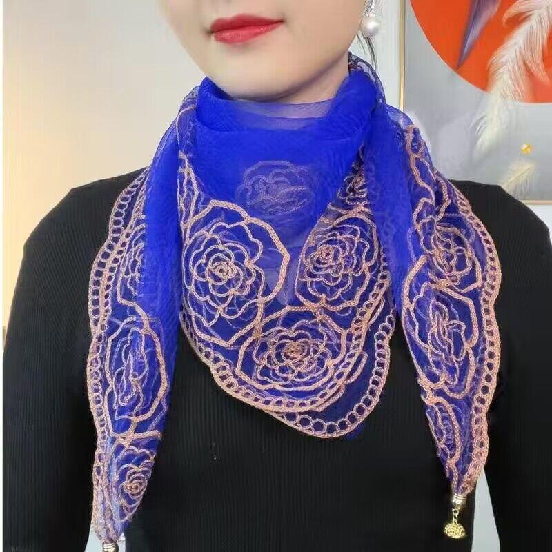 Embroidered Magnetic Button Versatile Spring and Summer Travel Multifunctional Thin Scarf for Women's Sun Protection Fashion Gauze Scarf