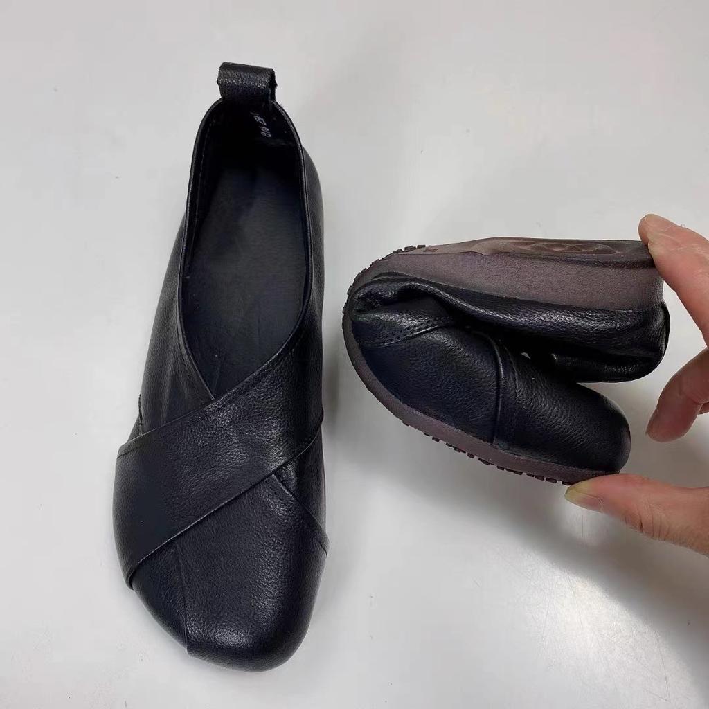 Туфли-лодочки на мягкой подошве для мамы, весна-осень, с неглубоким вырезом, женские, на плоской подошве, из мягкой кожи, для среднего и пожилого возраста, новые, ретро, на одной педали, женские