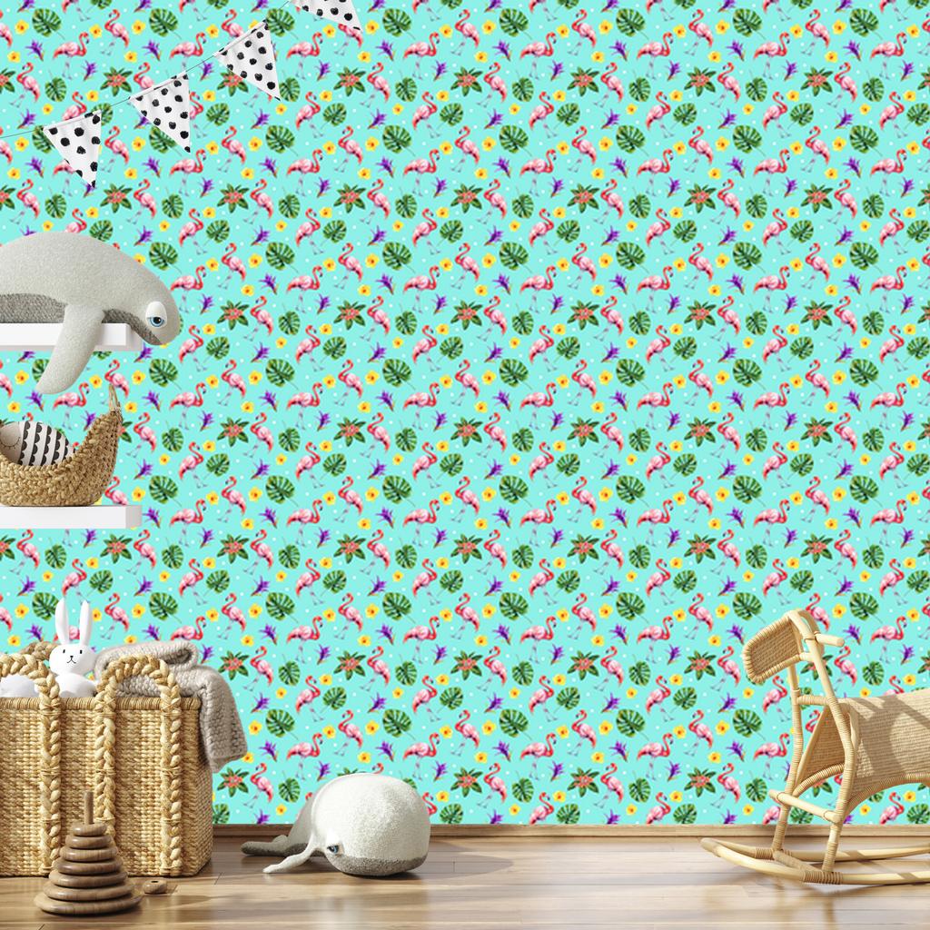 Flamingos Mint and Celadon Wallpaper for Living Room and Bedroom 50x1000