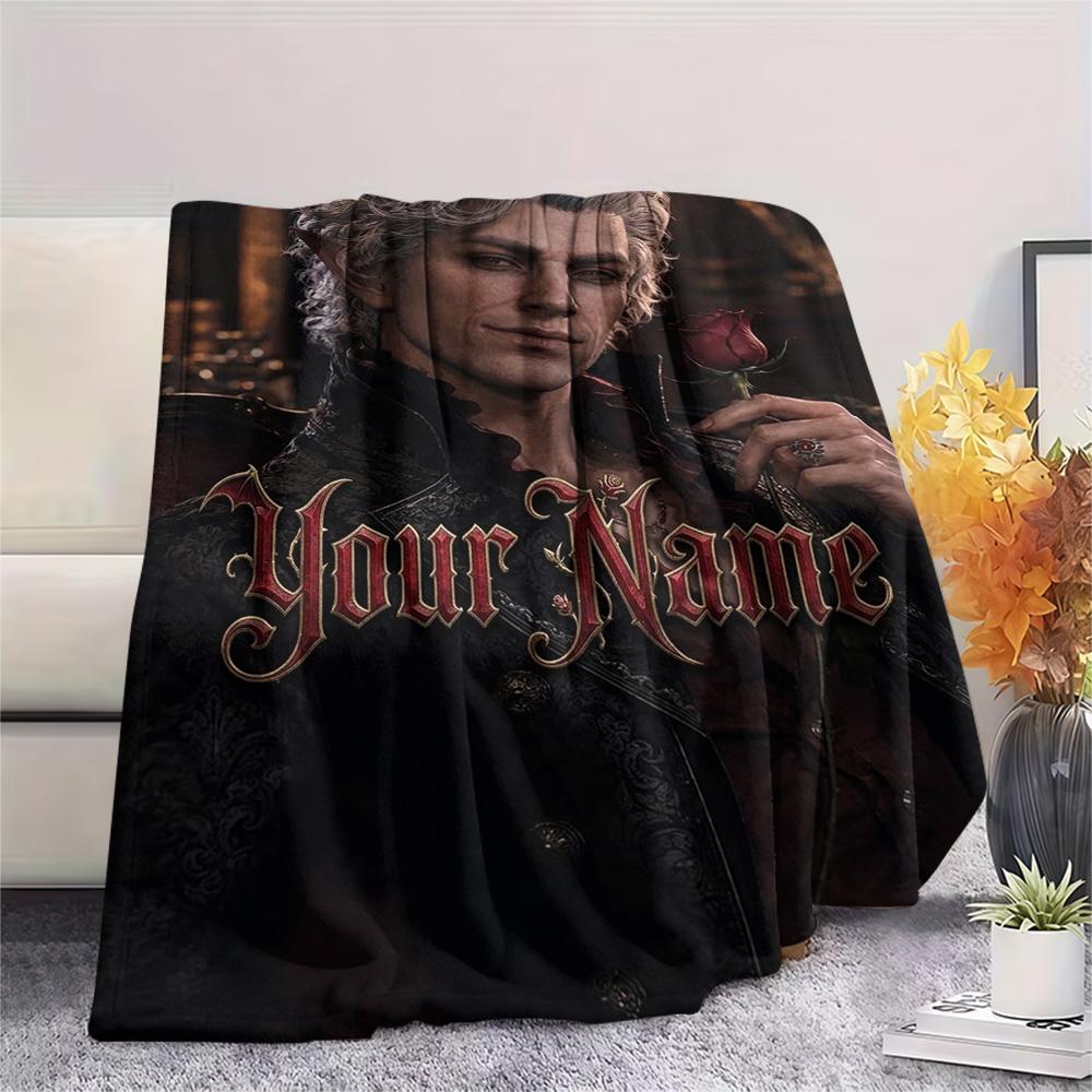 1PC Astarion Ancunin Gothic Romance Custom Name Patterned Flannel Blanket Suitable For All Seasons For Home Decor Warmth And Comfort Gifts Holiday Pre