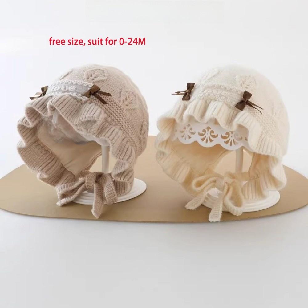 Bow Detail Newborn Infant Hat Ruffle Design Princess Bonnet Hat Soft Knitted Bonnet Hat Infant Use