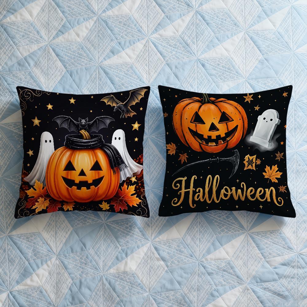 Halloween Pumpkins Ghosts Bats Cushion Cover Square Decorative Throw Pillow Case Sofa Bed Living Room Anniversary Gifts