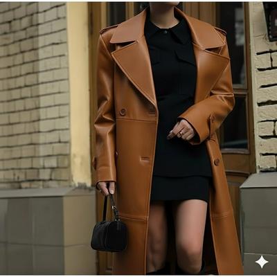 Кожаный тренч из овчины, повседневный крой, натуральный коричневый, ручная работа, новый, женский, мягкий