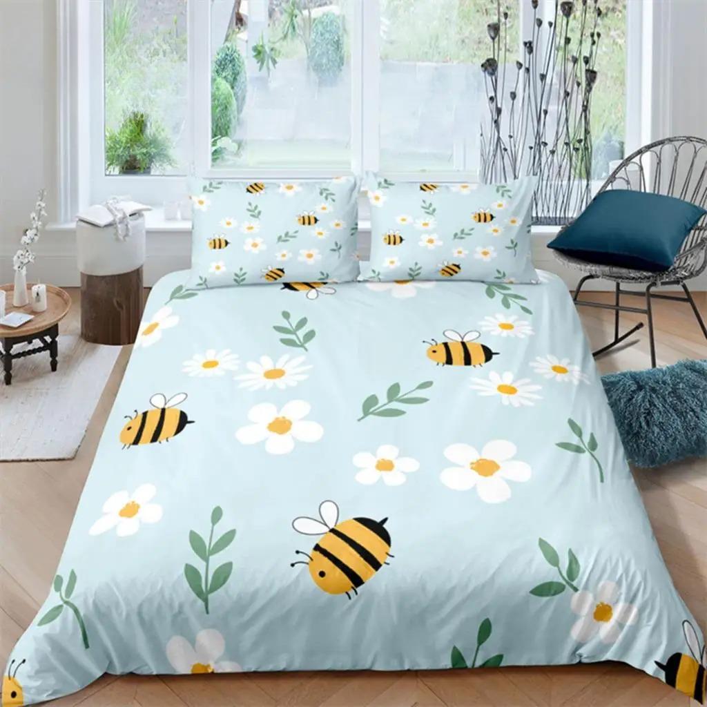 Bee honeycomb bedding set, flying wild animal geometric flower down duvet cover, suitable for decorating rooms for boys and girl