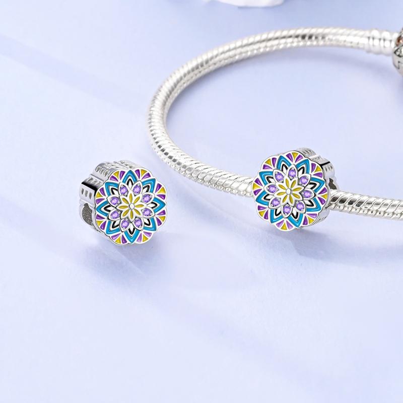 Разноцветные Цветочные Мандала Бусины-Шармы Медное Покрытие Аутентичные Бусины-Шармы Совместимы С Аутентичным Браслетом-Шармом Украшения Подарки Идеально Для Ж