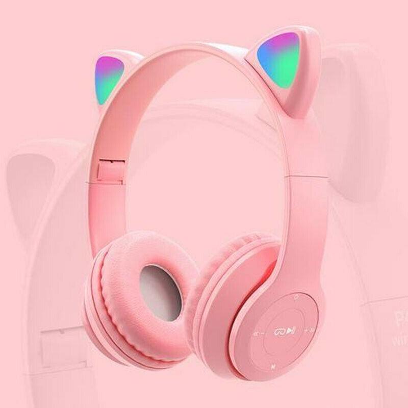 Беспроводные Bluetooth 9D HIFI милые светодиодные наушники с кошачьими ушками и шумоподавлением, складная стереогарнитура, игровая гарнитура
