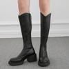 Мода 2024 года женские сапоги на высоком каблуке осень и зима новые толстые подошвы толстые трубчатые женские модные однотонные тонкие модные сапоги