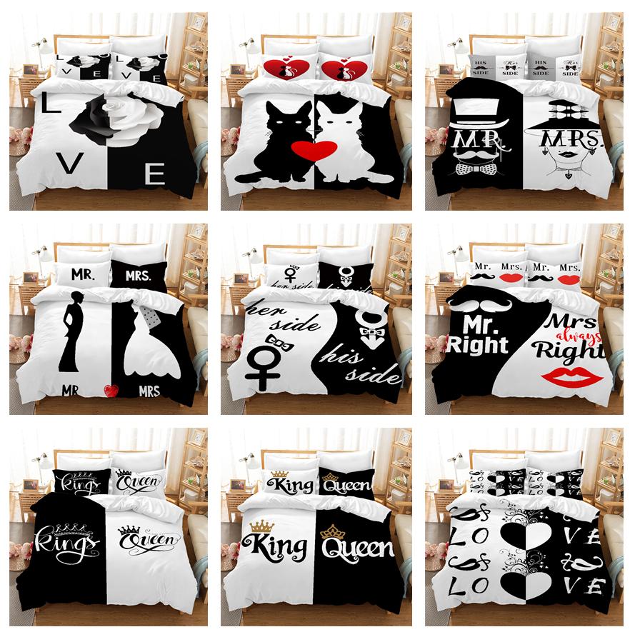 Комплект постельного белья с 3D принтом «Король и королева», пододеяльник на день святого Валентина, наволочка, двуспальная кровать «кинг-сайз», полноразмерный мягкий пододеяльник, покрывала для пары