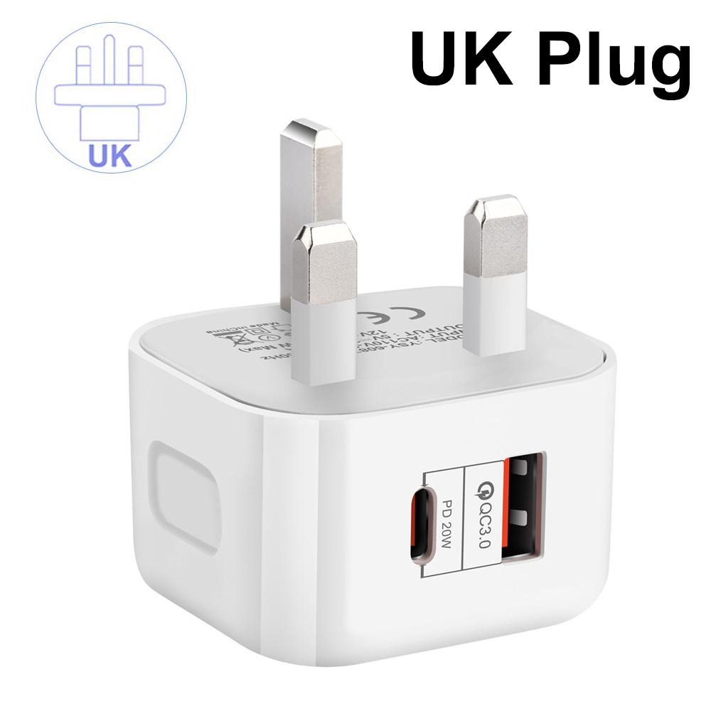 ЕС США Великобритания 20 Вт Двухпортовый Type-C USB-C PD Настенное зарядное устройство Быстрая зарядка Адаптеры питания Для 11 12 13 14 15 Samsung