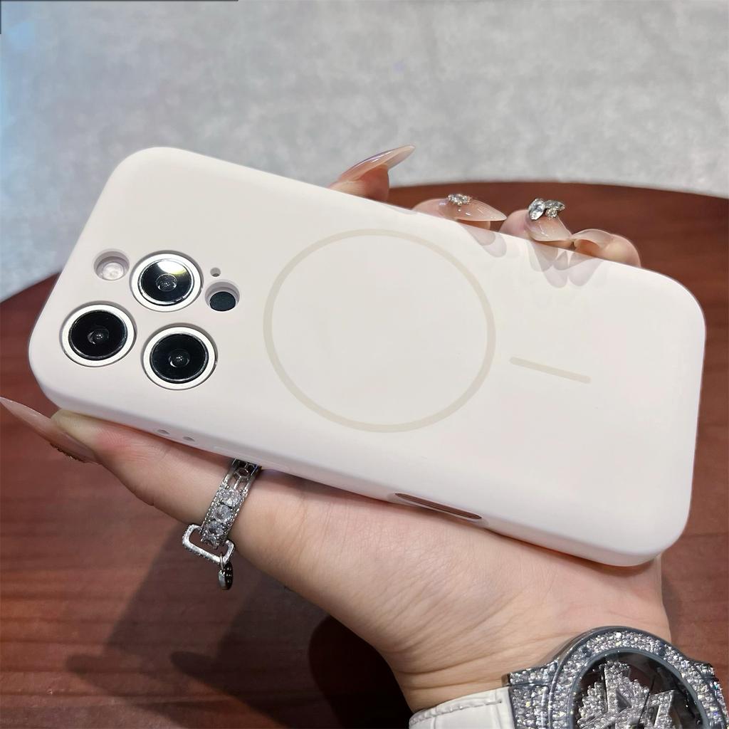 For iPhone 16 Pro Max Magnetic Case Skin Touch Liquid Silicone PC Shockproof Phone Cover