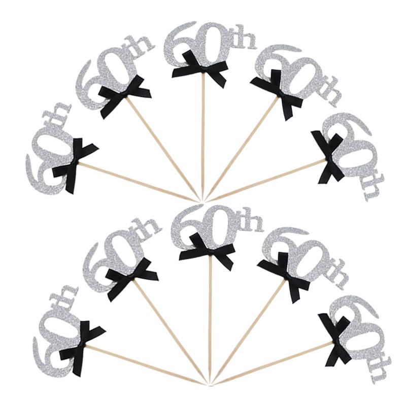 10 шт. золотые серебряные украшения для торта на 30-е, 40-е, 50-е, 60-е годы, украшение для вечеринки по случаю дня рождения, украшения для кексов с черным бантом на годовщину для взрослых