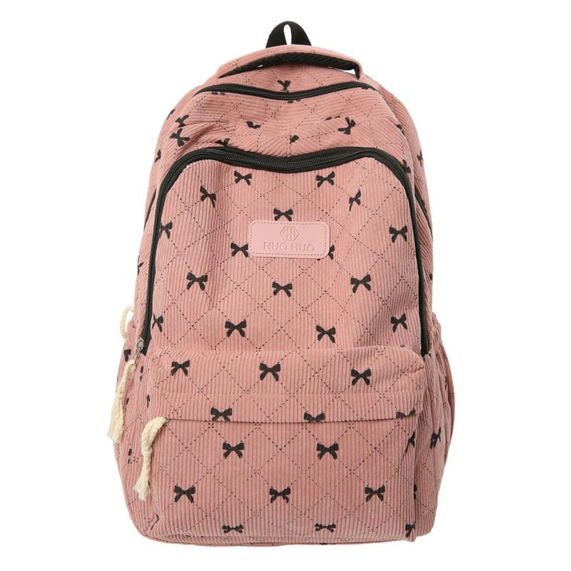 Рюкзак Вельветовый Школьный Рюкзак С Принтом Бантов Легкий Вместительный Дорожный Рюкзак