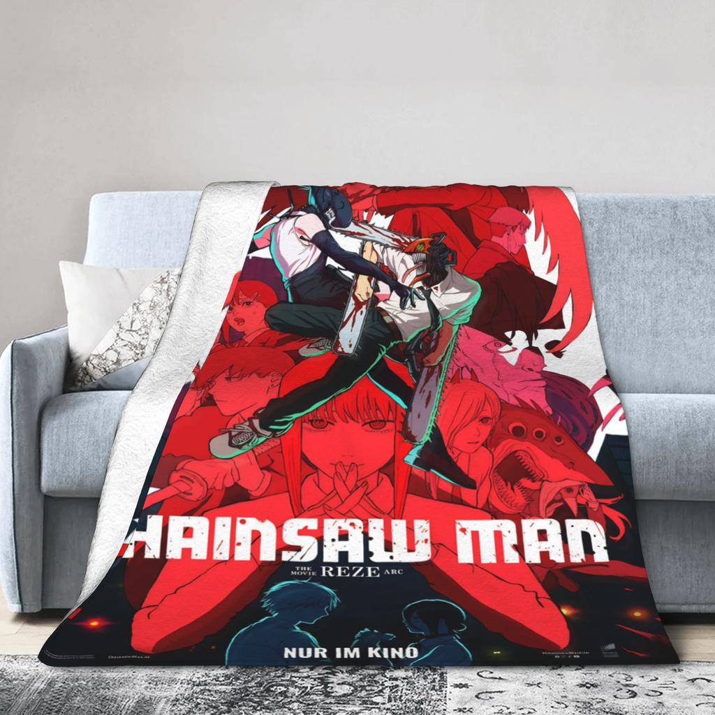 Плед Chainsaw Man Аниме Качество Супер Теплый Кобэни Манга Дэндзи Пауэр Резе Плед-покрывало Весеннее Путешествие Стул Пушистое Покрывало