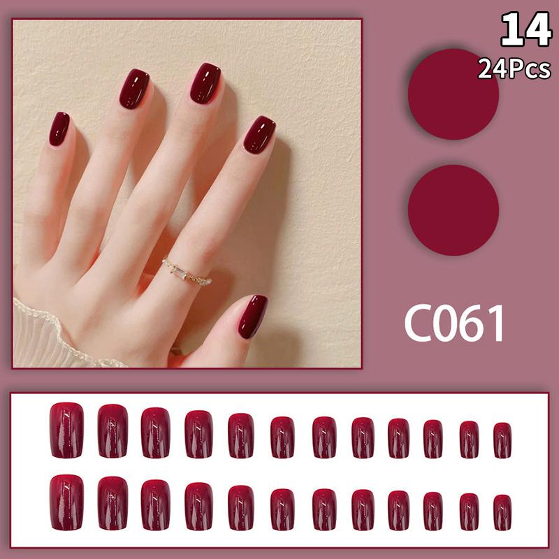 24 шт. однотонных цветных накладных ногтей с гелем на окрашенных многоразовых минималистичных стилях, быстросъемных, полностью готовых накладных ногтей