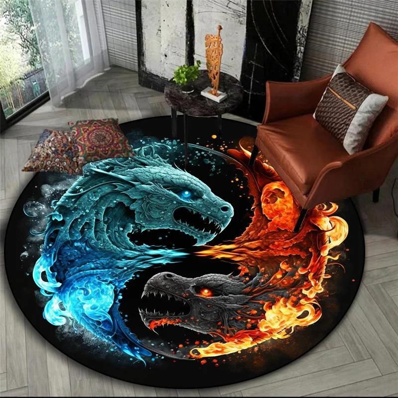 3D printed animal tiger dragon lion tree of life circular carpet computer chair floor mat