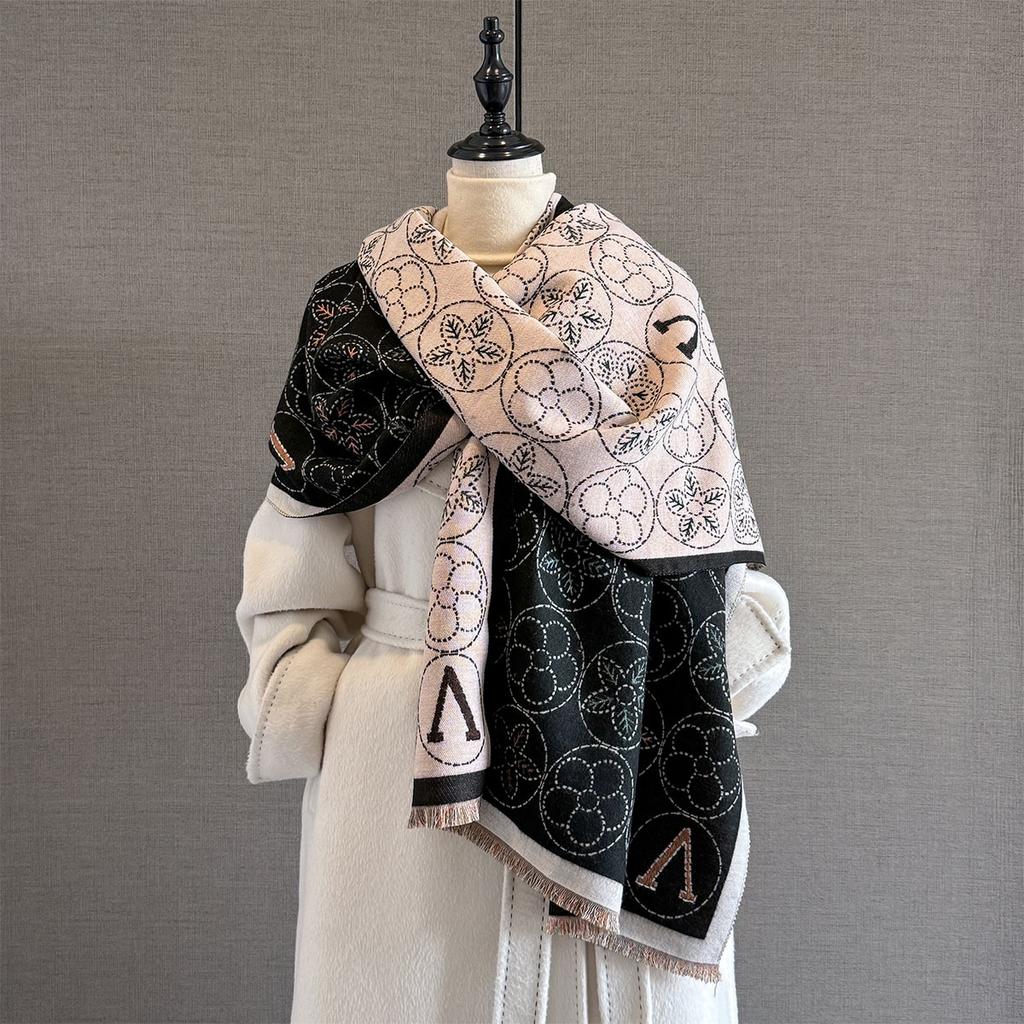 Women S Floral Letter Jacquard Scarf Warm Versatile Shawl