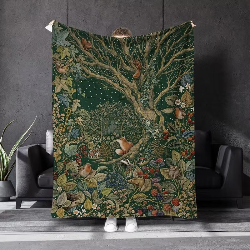 Enchanted Forest Creatures Flannel Blanket Soft Cozy Warm Cottagecore Healing Home Decor