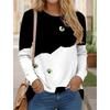 New Women's T Shirt Tees Color Block Cat Black White Print Long Sleeve Daily Weekend Funny Round Neck Regular
