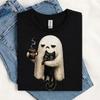 Ghost Cat Spooky Black Cat Funny Halloween Coffee Lover Shirt, Unisex Funny Tee