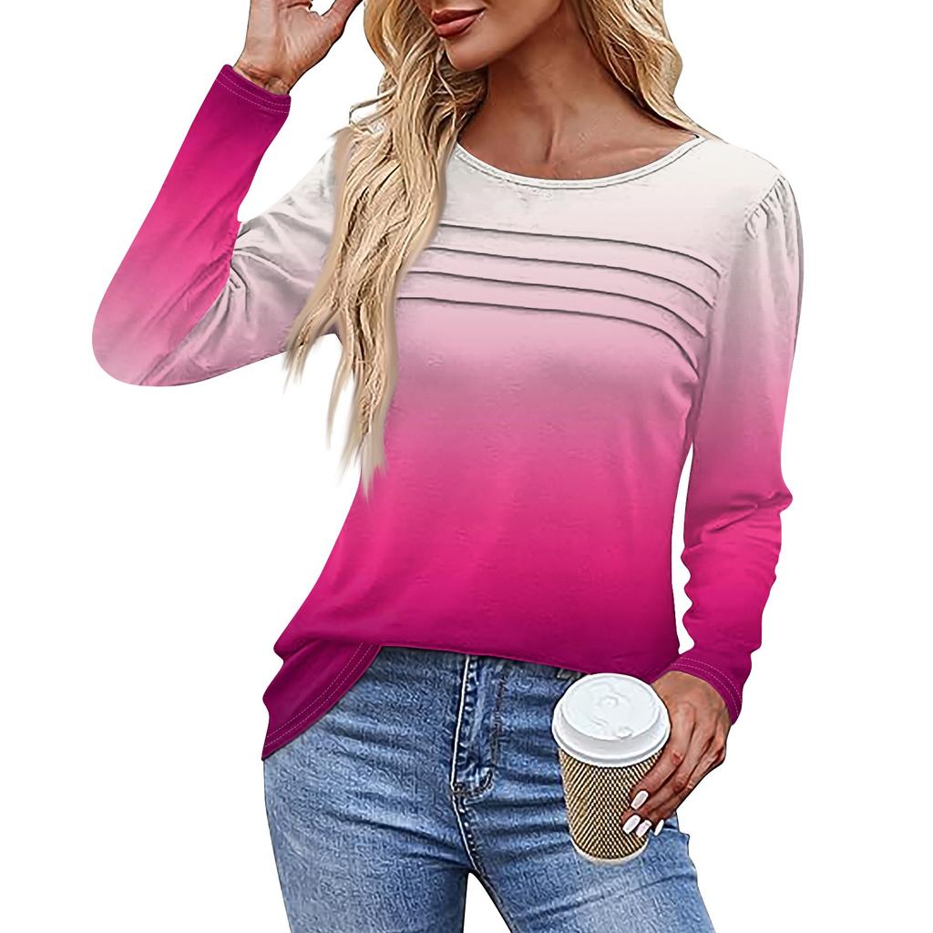 Женская футболка с принтом, длинный рукав, повседневная, выходного дня, модная, базовая, с круглым вырезом, обычная, топ