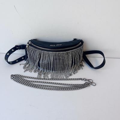 [Б/У] Мягкая поясная сумка из натуральной кожи с кристаллами - Очень хорошее состояние #1E2QAZM