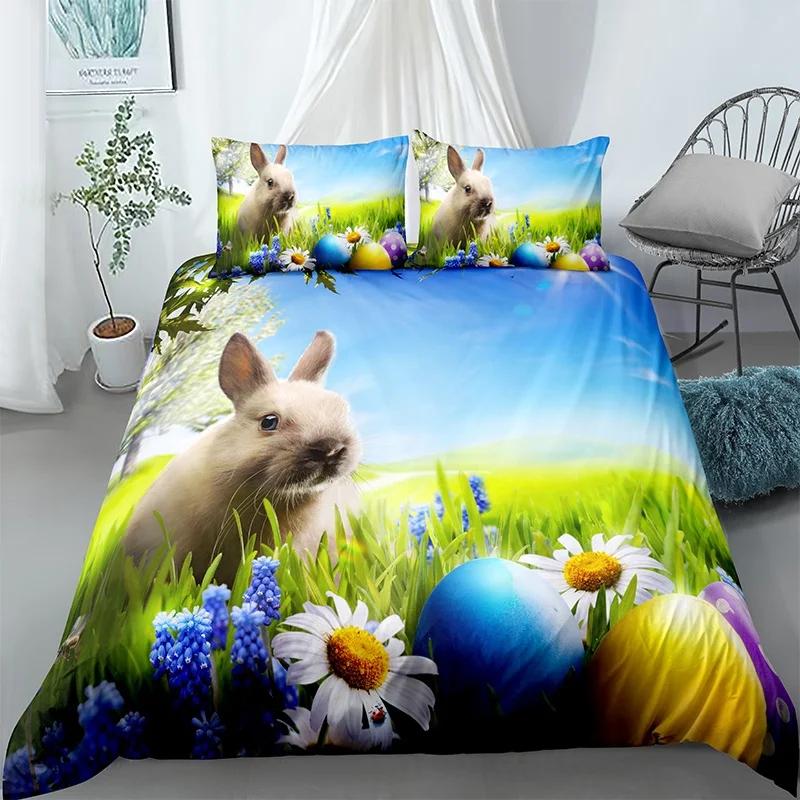 Cartoon Cute Dog/Rabbit Bedding Set Nordic King Single Twin 90/135/150 Bed Cover 240×220 Duvet Cover For Girl Boy Kid Teens Gift