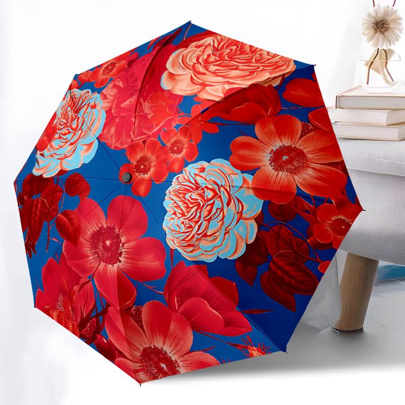 1pc Floral Pattern Automatic Open 8-Rib Windproof Umbrella, Travel & Commuting, Suitable for All Seasons, Lightweight Portable 118